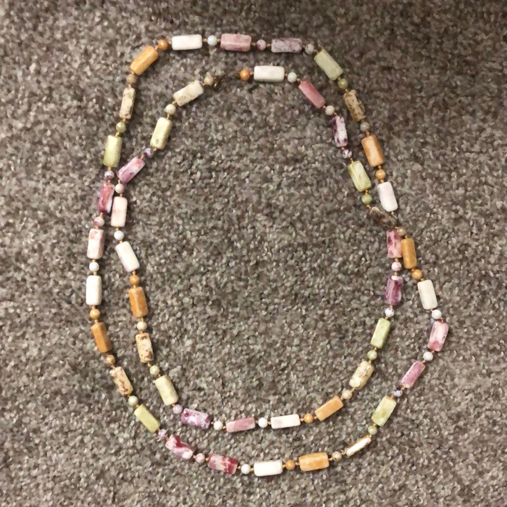 Long Rectangular Stone Pastel Necklace Vintage - image 2